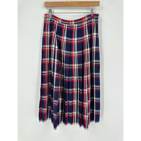 Pendleton Plaid Tartan Midi Skirt Vintage Rayon‎ Knife Pleat Medium - Picture 1 of 13